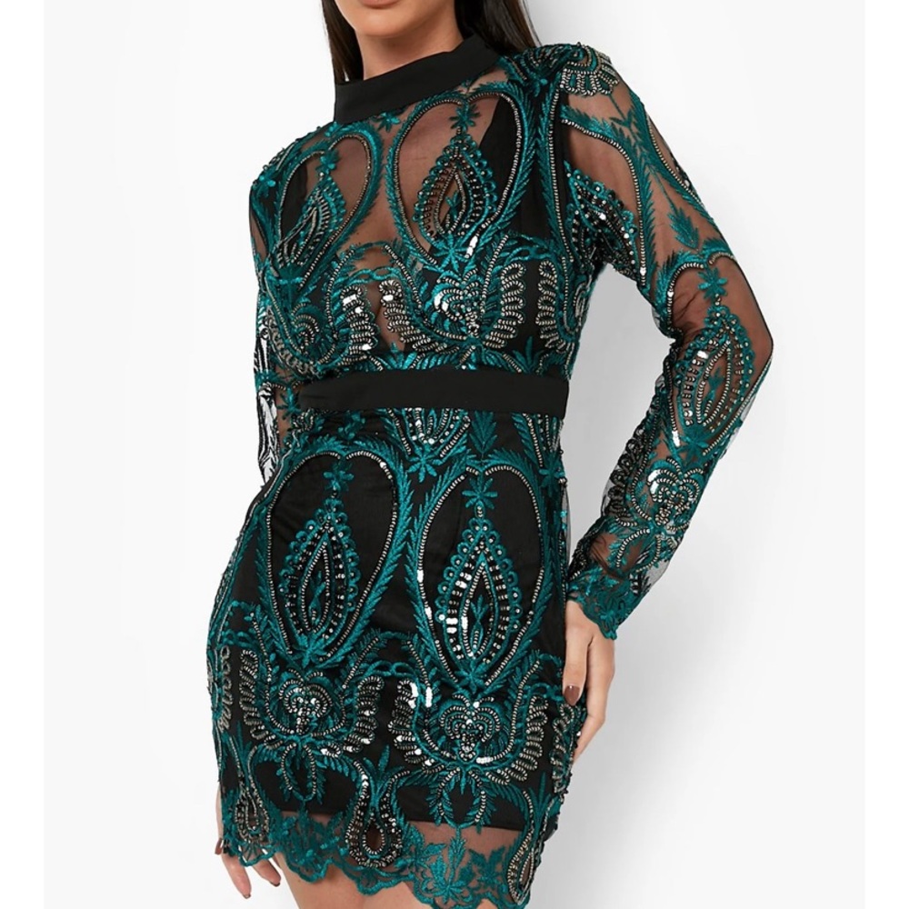 Teal and sequin cocktail dress